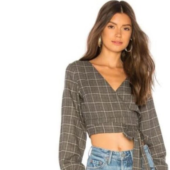 REVOLVE Privacy Please Plaid Kaylan Wrap Top Size L - Picture 3 of 10